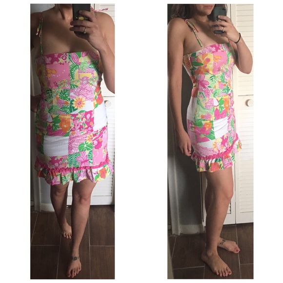 VTG Lilly Pulitzer Monkeys Floral Tie Dress 4 6 - Picture 3 of 3